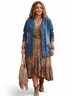 MXM Vintage Denim Utility Jacket Blue Wash 100% Cotton Plus Size 20